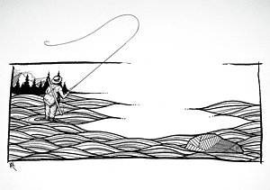 300x211 fly rod drawings fine art america - Fly Fisherman Drawing