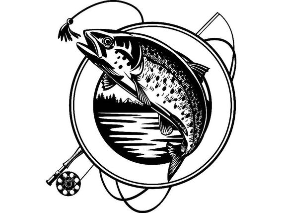 570x428 fly fishing logo angling fish fresh water hunting striped etsy - Fly Line Drawing