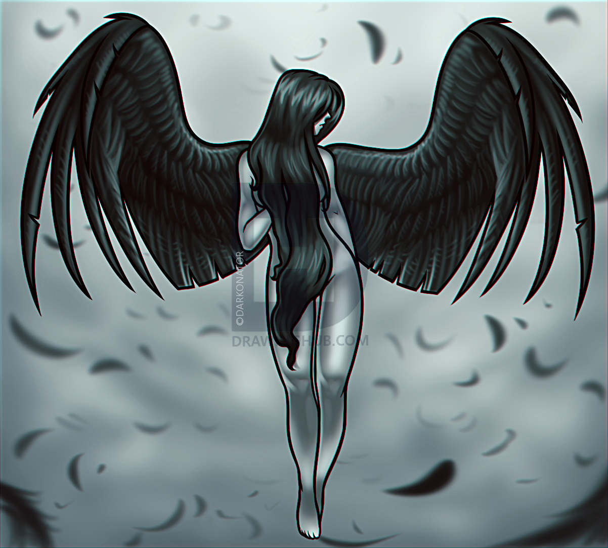 1202x1083 How To Draw A Flying Angel, Step - Flying Angel Drawing