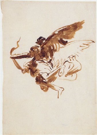 338x470 Study Of A Flying Angel - Flying Angel Drawing