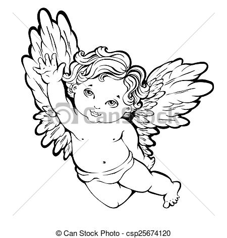 450x470 Vector Illustration Of Flying Angel Or Cupid - Flying Angel Drawing