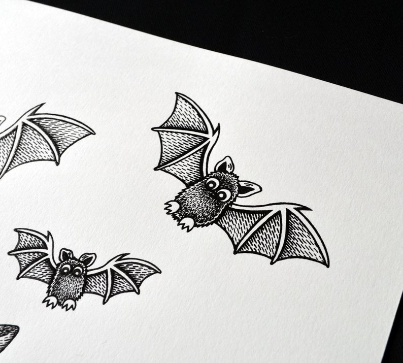794x715 bat cat drawing original art little vampire baby bat etsy - Flying Bat Drawing