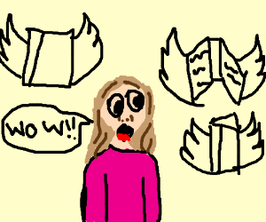 300x250 Person Amazed - Flying Books Drawing