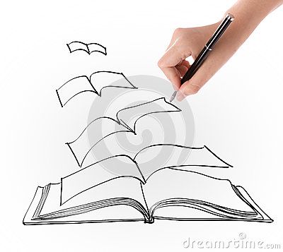 400x357 Drawings Of Open Books Hand Drawing Open Flying Book Stock - Flying Books Drawing