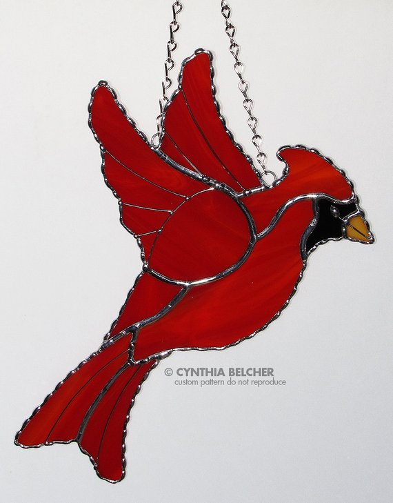 570x729 Stained Glass Suncatcher Flying Cardinal Bird With Wire Etsy - Flying Cardinal Drawing