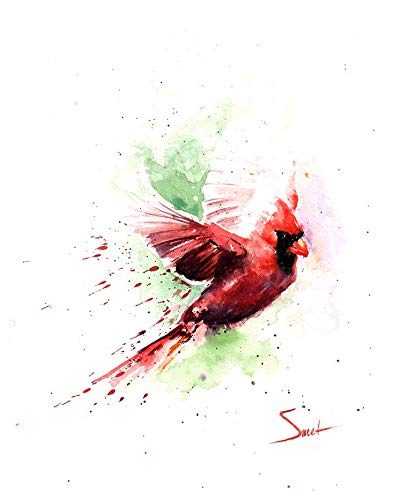 393x500 Flying Red Cardinal Watercolor Art Print Handmade - Flying Cardinal Drawing