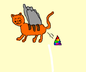 300x250 draw a flying cat with rainbow poo drawing - Flying Cat Drawing