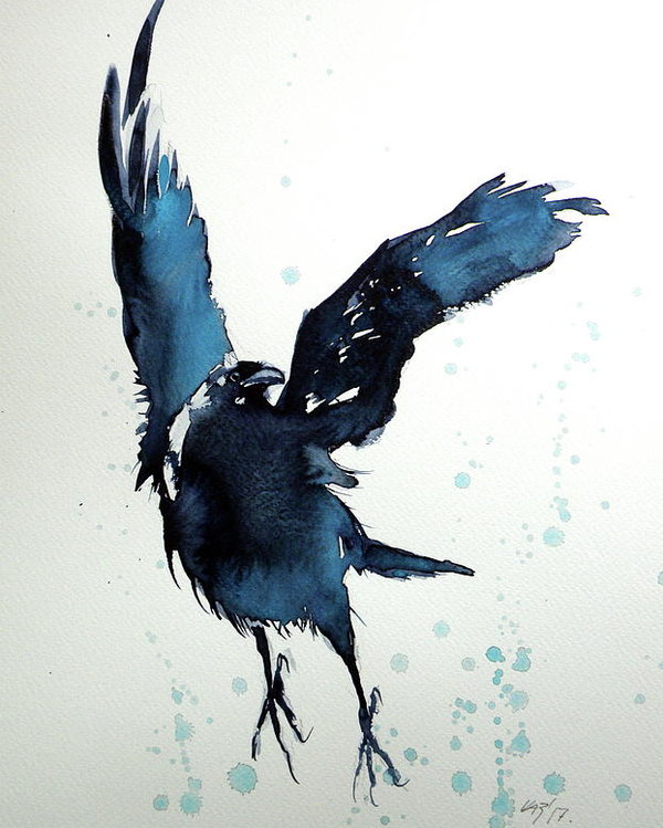 600x749 Flying Crow Poster - Flying Crow Drawing