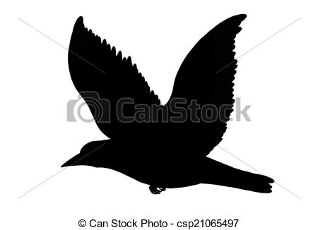 450x326 Illustration, Black Silhouette Of A Flying Crow Bird Isolated - Flying Crow Drawing