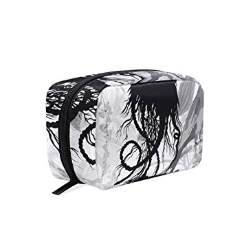 355x355 cosmetic bag, evil flying crow drawing makeup storage - Flying Crow Drawing