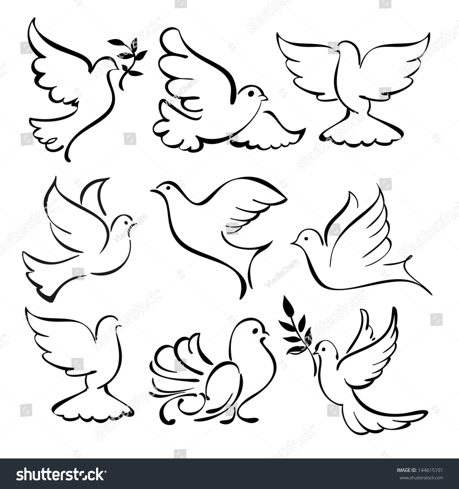 1500x1600 Abstract Dove Drawings And Abstract Flying Dove Sketch Set Vector - Flying Dove Drawing
