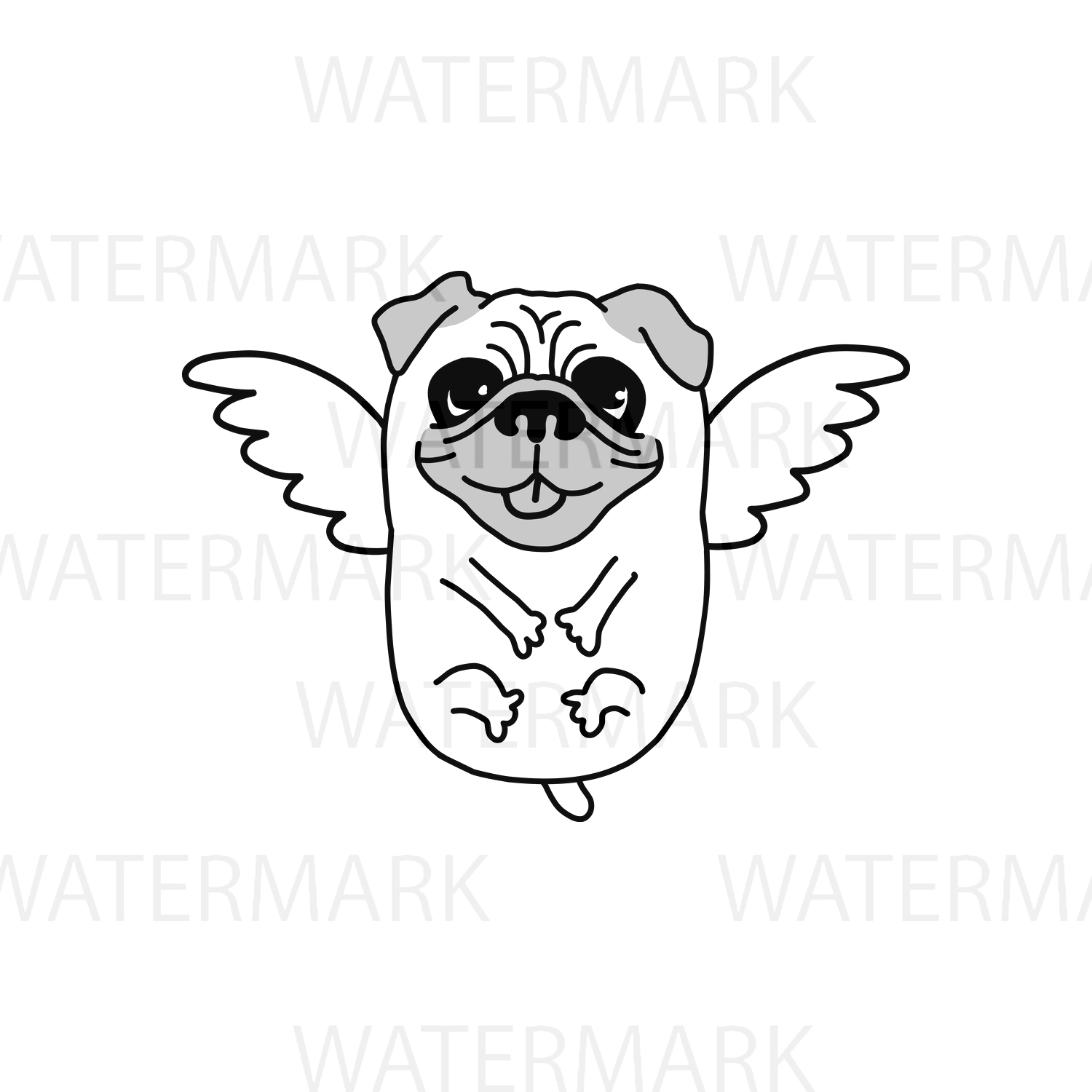 1500x1500 Flying Pug Dog With Bird Wings - Flying Drawing