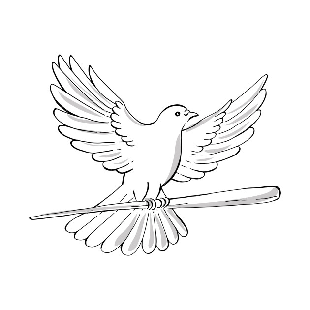 630x630 Pigeon Or Dove Flying With Cane Drawing - Flying Drawing
