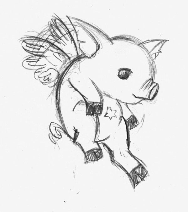 600x674 Fly Pig Fly - Flying Drawing