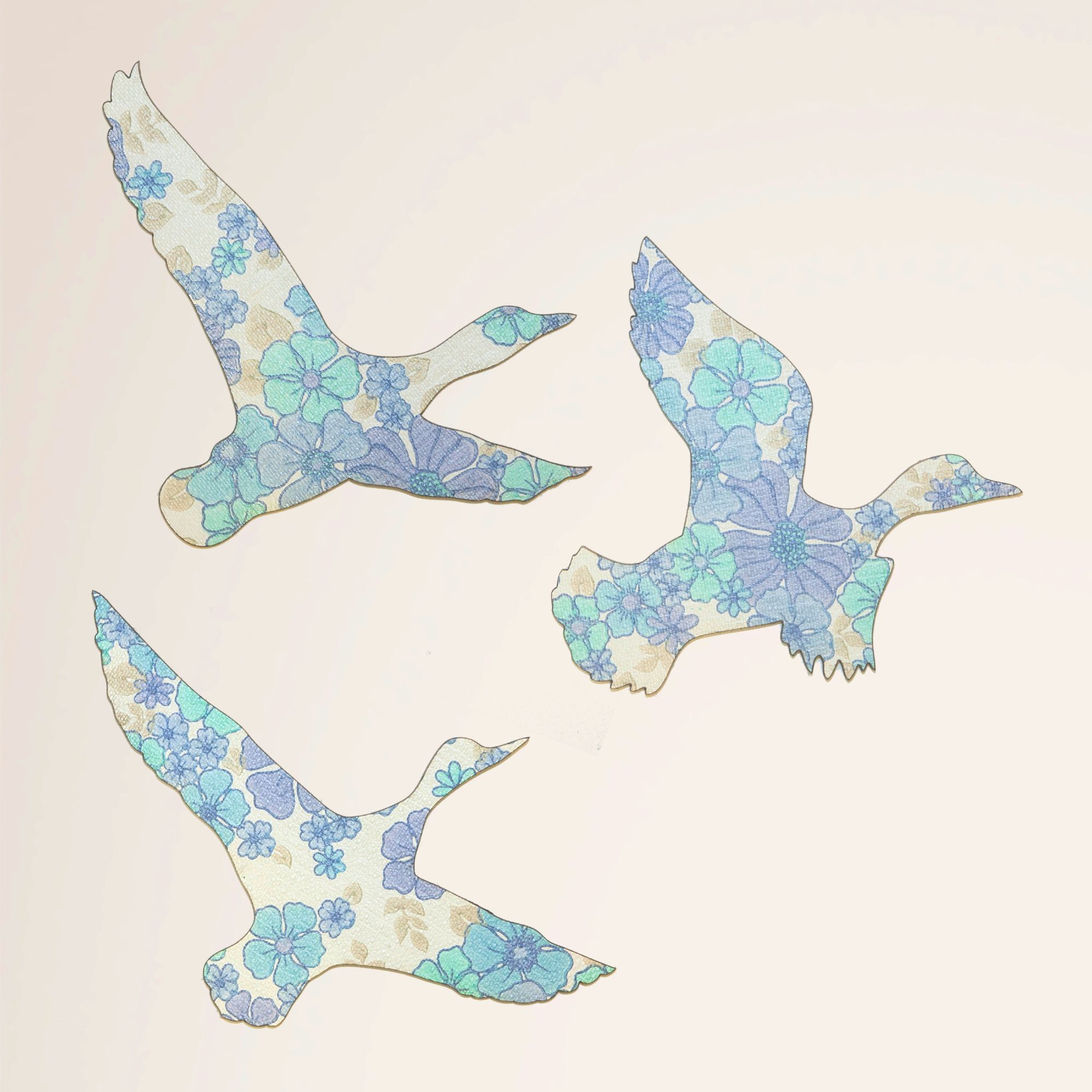 2000x2000 Set Of Blue Vintage Wallpaper Flying Ducks - Flying Duck Drawing