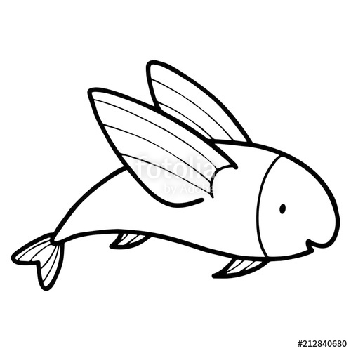 500x500 Flying Fish Cartoon Illustration Isolated On White Background - Flying Fish Drawing