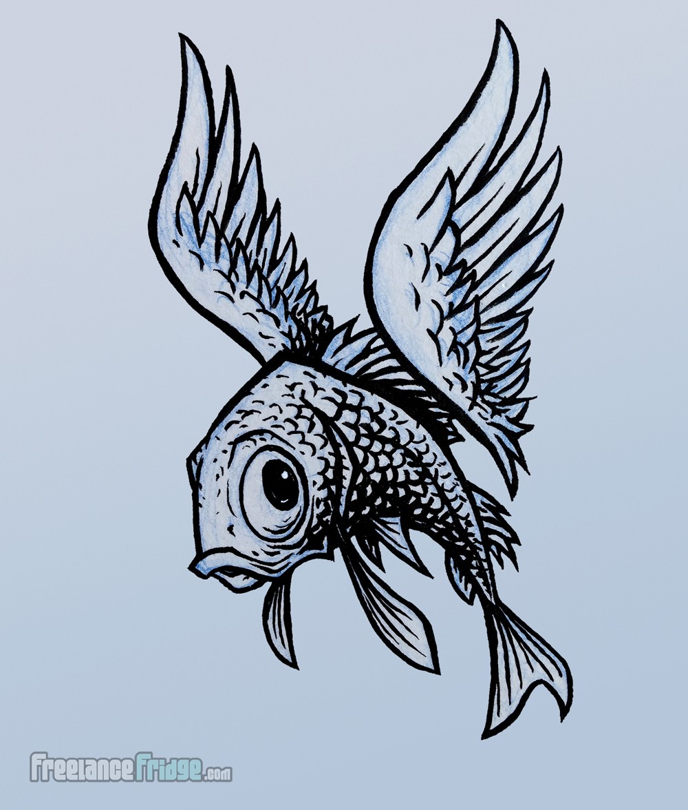 1000x1176 Surreal Flying Fish Drawing Freelance Fridge Illustration - Flying Fish Drawing