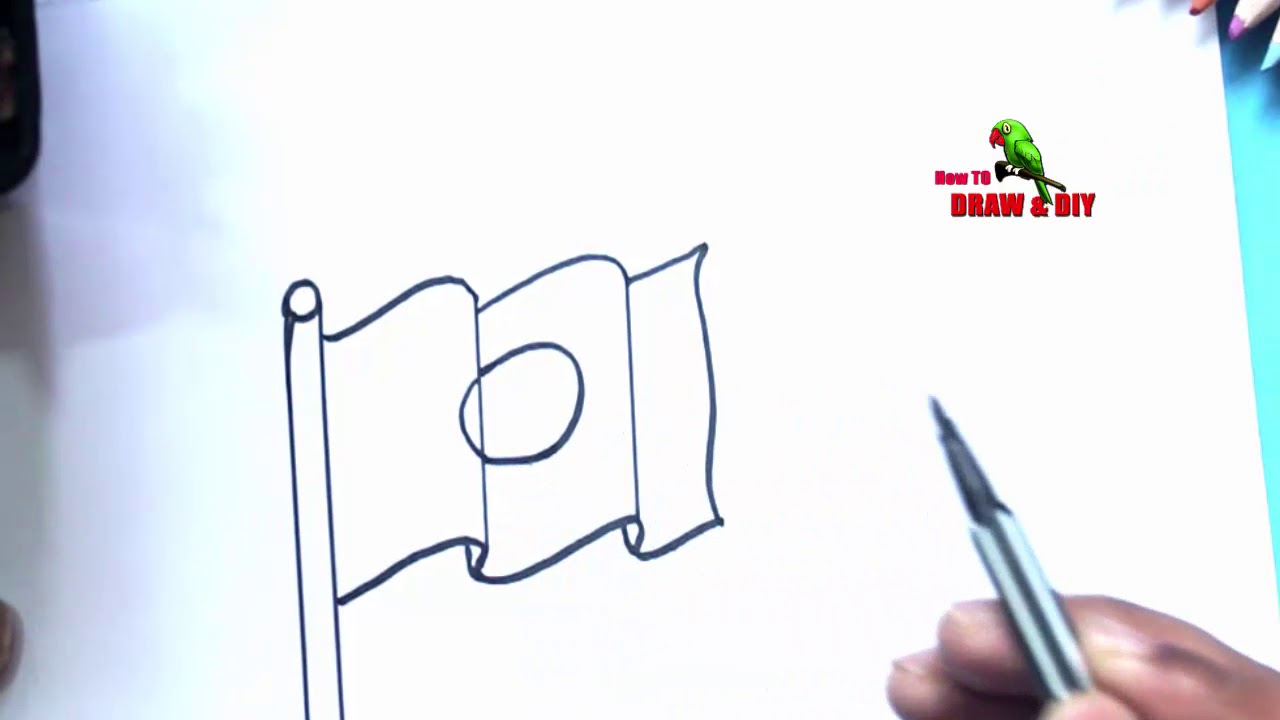 1280x720 How To Draw A Flying Flag Flag Drawing Japan - Flying Flag Drawing