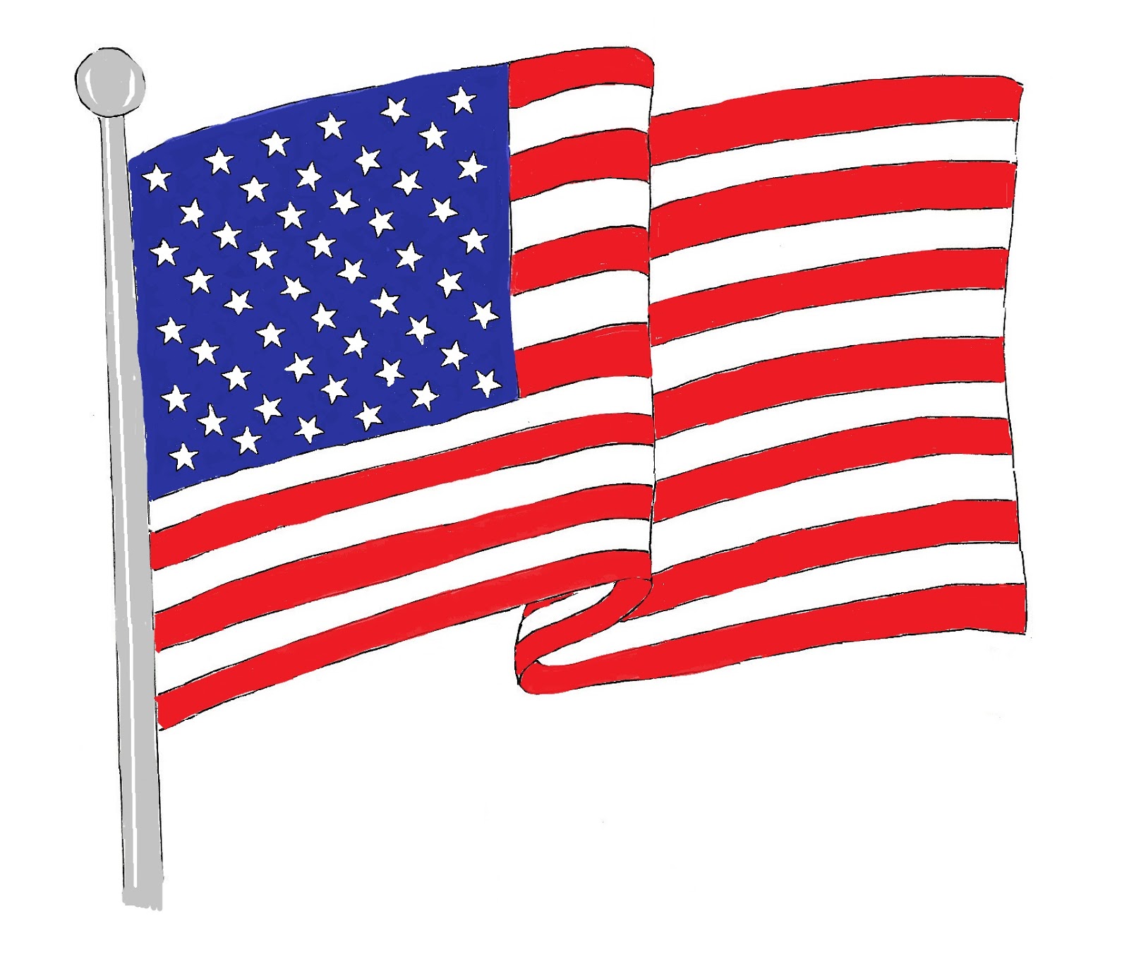 1600x1383 Waving American Flag Art Class Ideas - Flying Flag Drawing