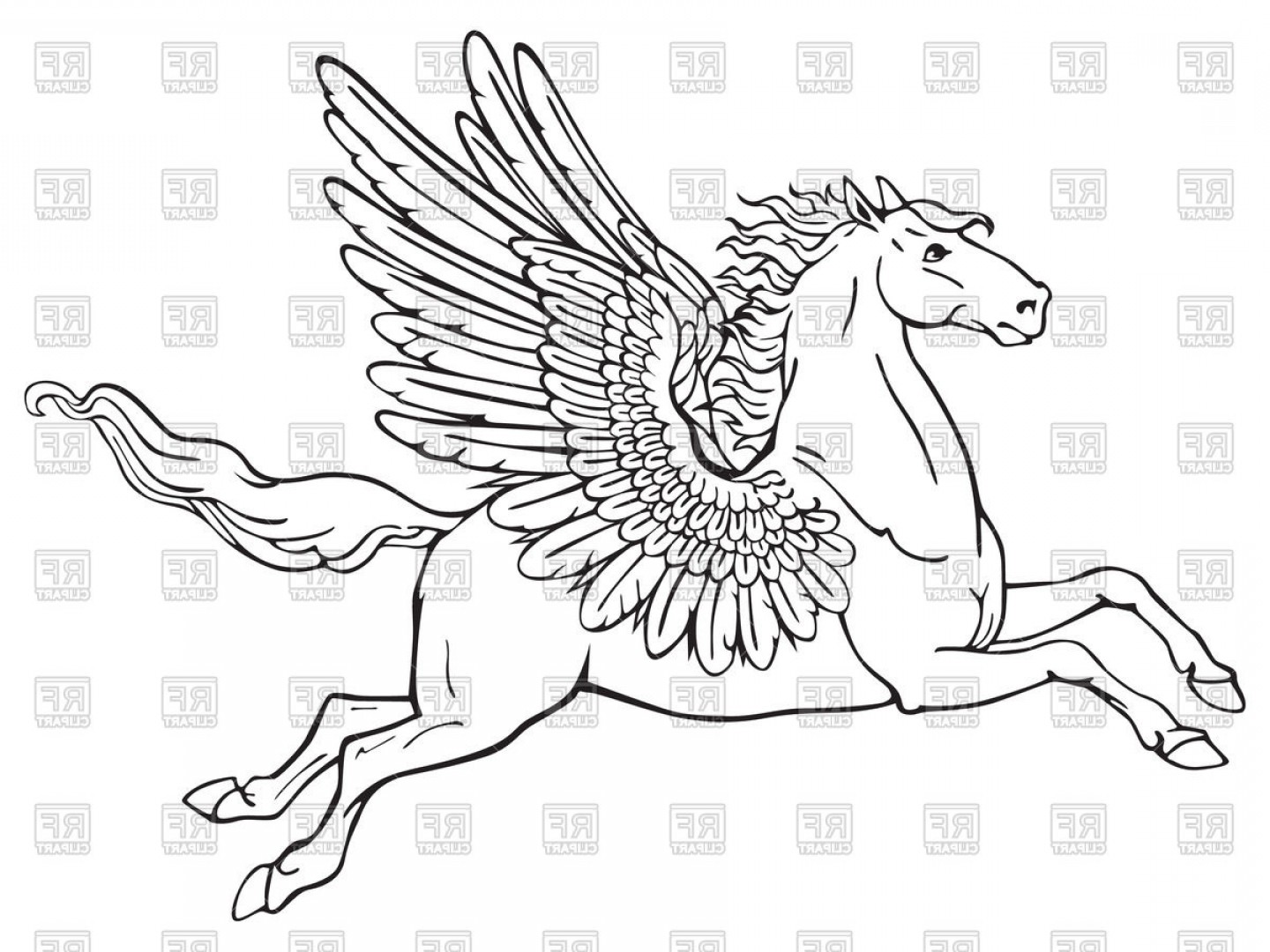 1440x1080 flying pegasus in heraldic style winged horse vector clipart - Flying Horse Drawing