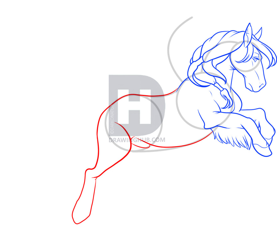 885x720 how to draw a flying horse, flying horse, step - Flying Horse Drawing