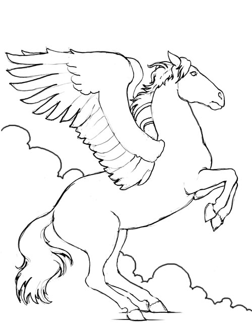500x650 Kids' Korner Free Coloring Pages - Flying Horse Drawing