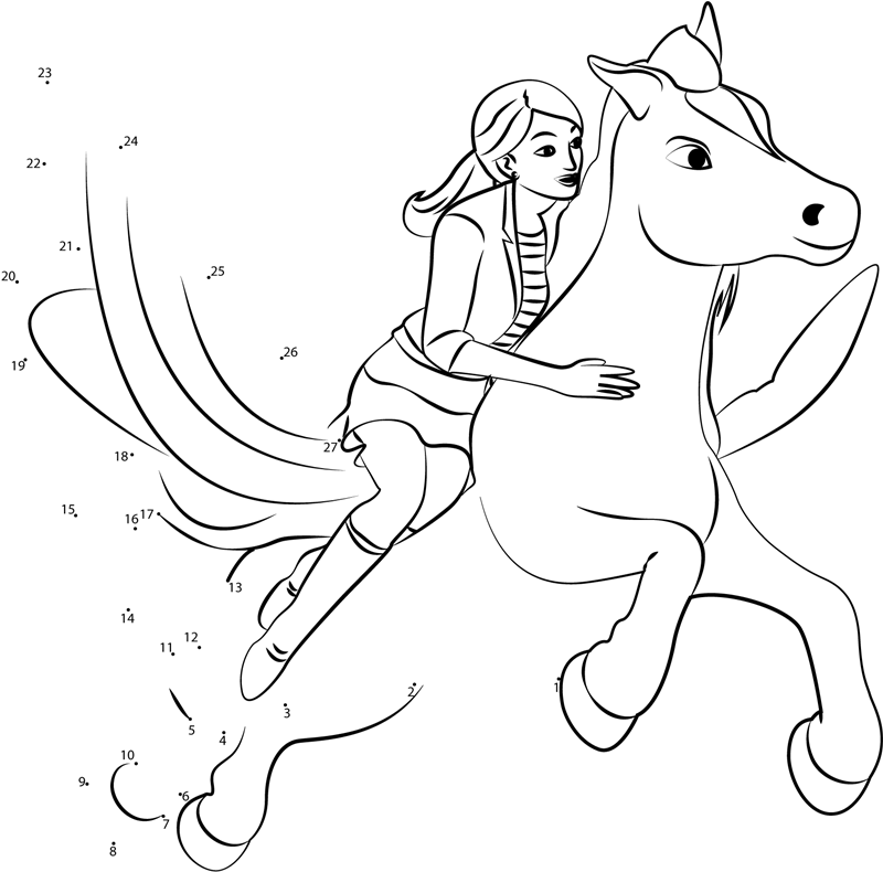 800x790 Barbie With Flying Horse Dot To Dot Printable Worksheet - Flying Horse Drawing