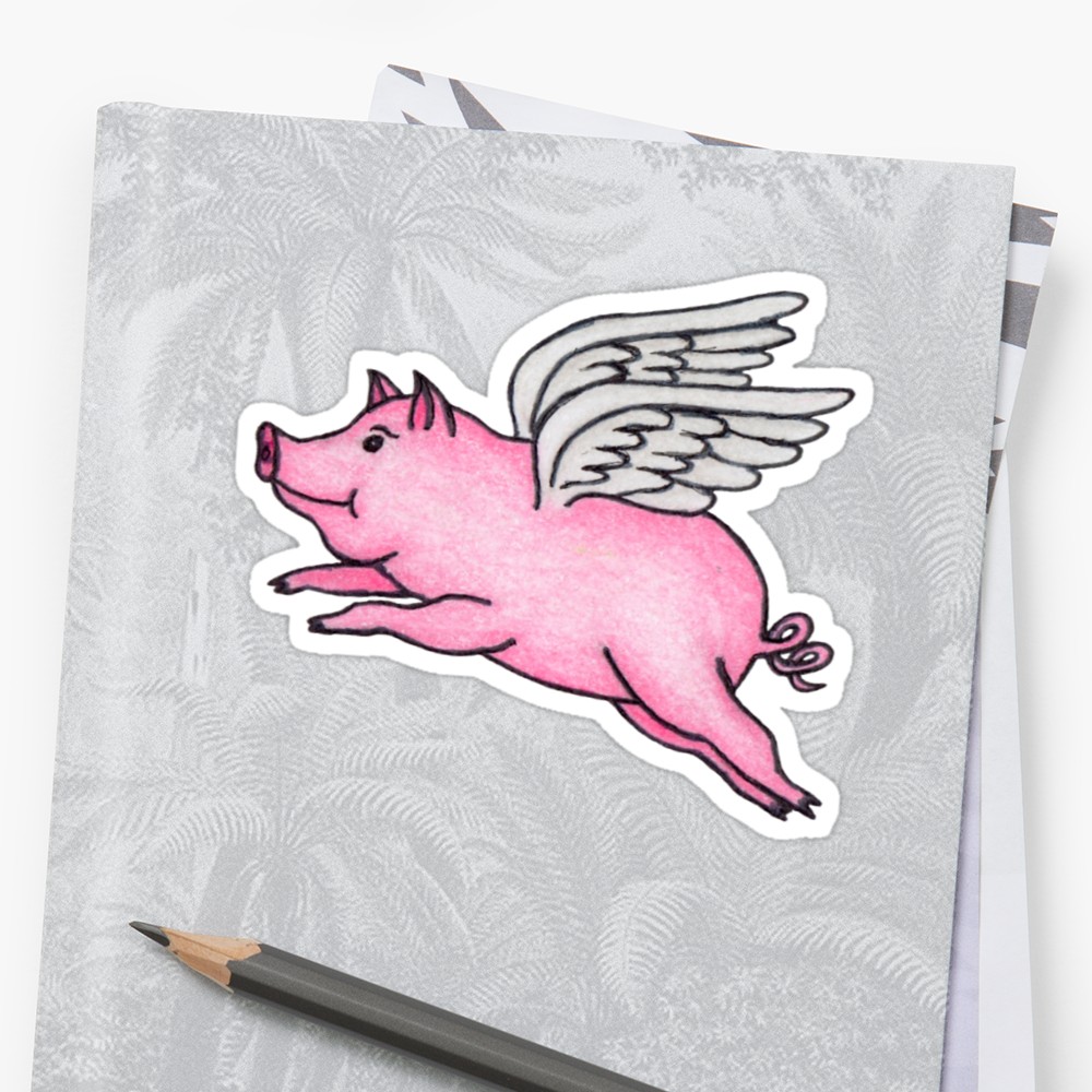1000x1000 Flying Pig Sticker - Flying Pig Drawing