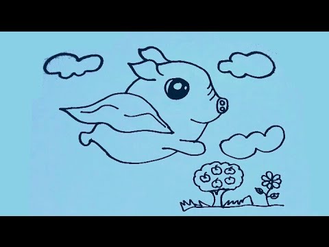 480x360 Art Lesson How To Draw Cartoon Flying Pig Step - Flying Pig Drawing