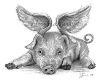 340x270 When Pigs Fly Art Etsy - Flying Pig Drawing
