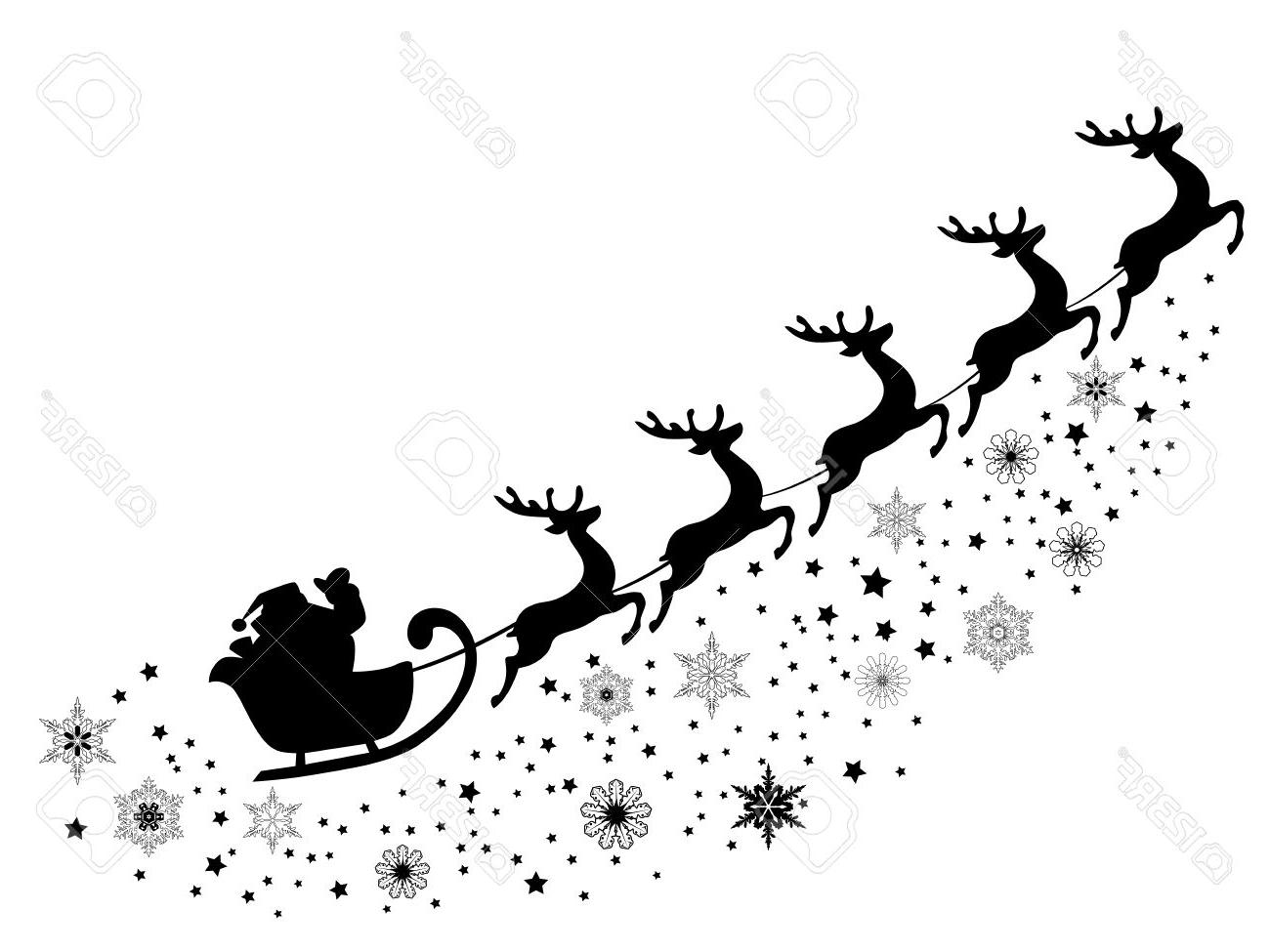 1300x975 Unique Vector Illustration Of Santa Claus Flying With Reindeer Drawing - Flying Reindeer Drawing