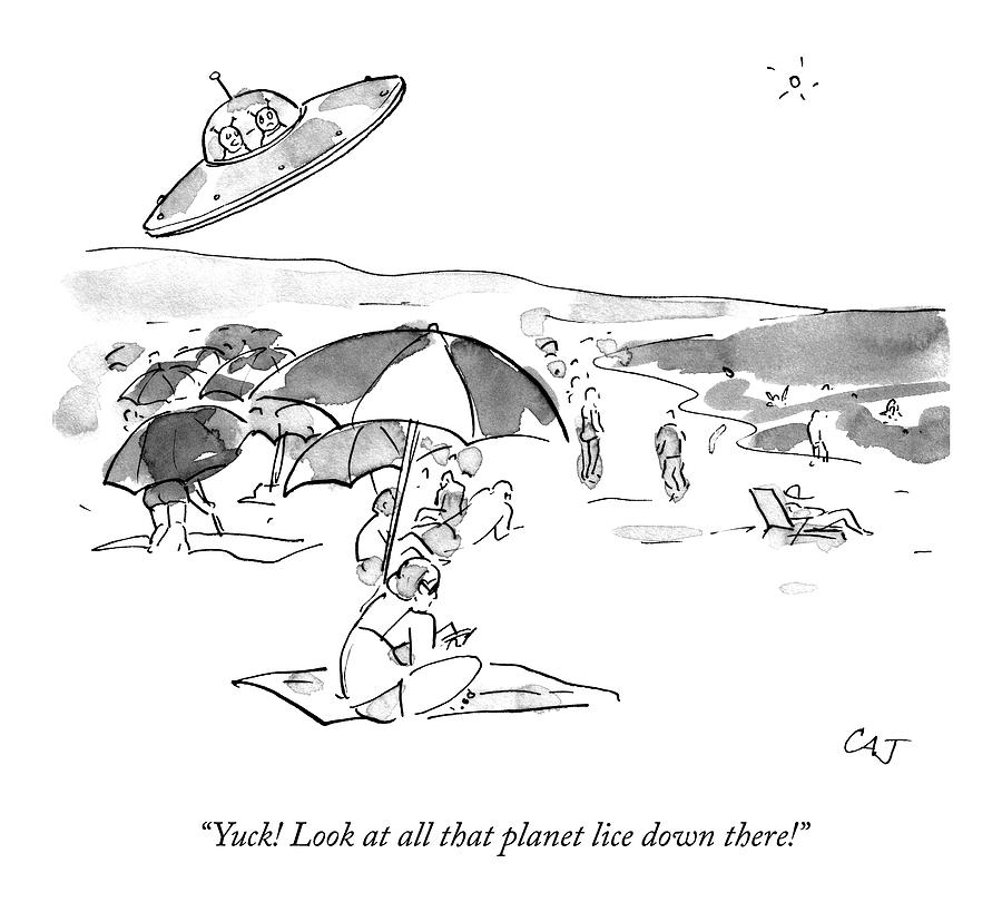 900x828 two aliens in a flying saucer pass a beach drawing - Flying Saucer Drawing