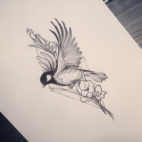 564x564 Image Result For Flying Sparrow Drawing Tattoos, Geometric - Flying Sparrow Drawing