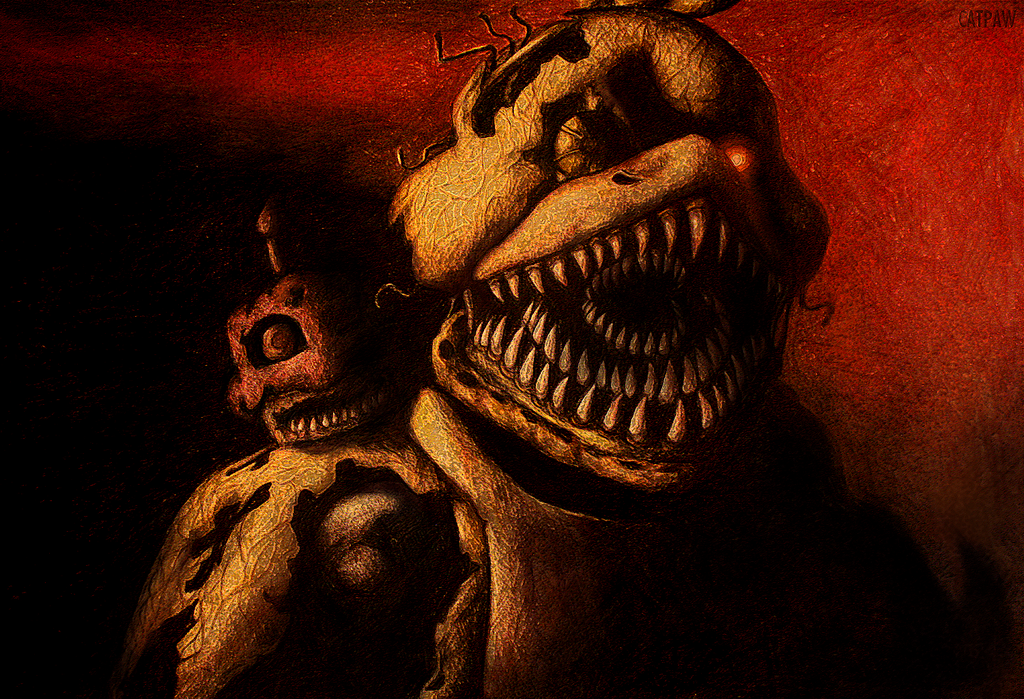 1024x699 Nightmare Chica And Cupcake Drawing Five Nights - Fnaf 4 Drawings