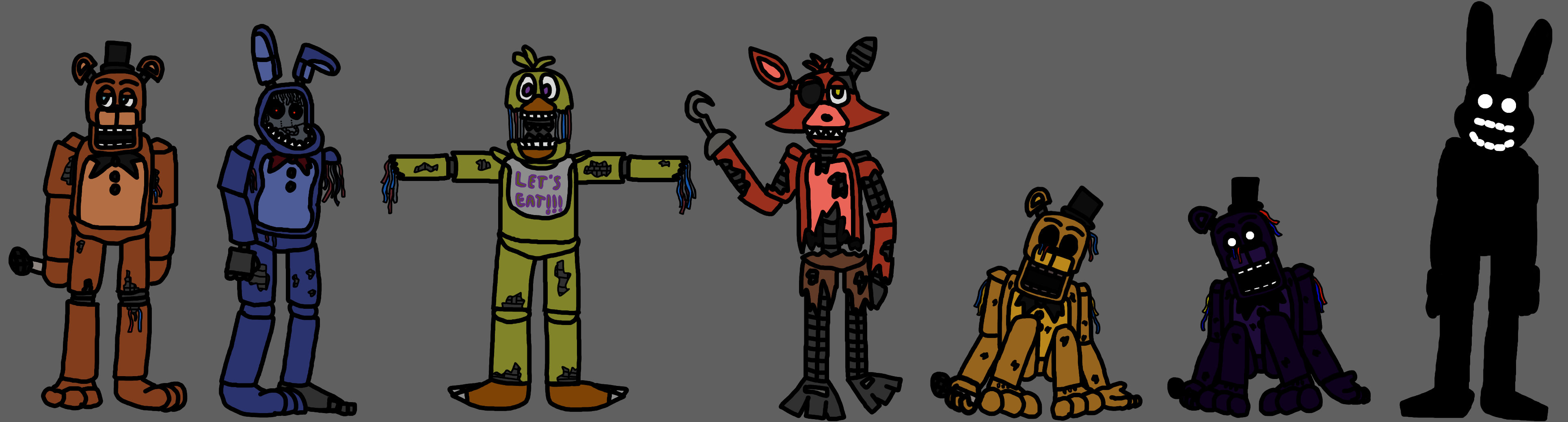3862x1040 continuing my fnaf drawings series, here are the withereds - Fnaf Drawings