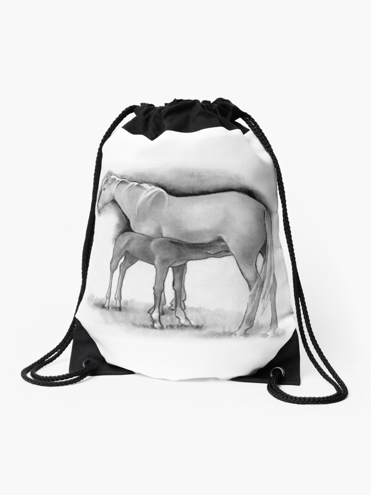 750x1000 foal and mare, horse mother and baby, pencil drawing drawstring - Foal Drawing