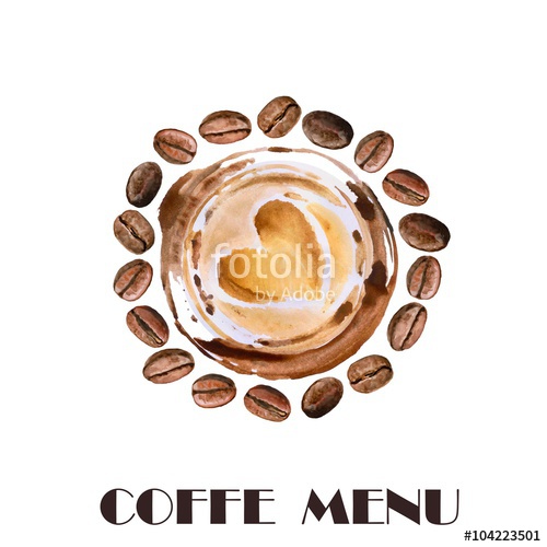 500x500 Watercolor Roasted Coffee Beans, Hot Cup Of Coffee With Heart Foam - Foam Drawing