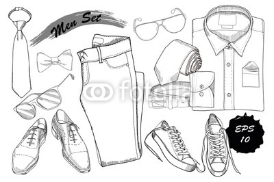 400x266 hand drawn, doodle coordination folded shirt, tie, trouses, shoe - Folded Shirt Drawing