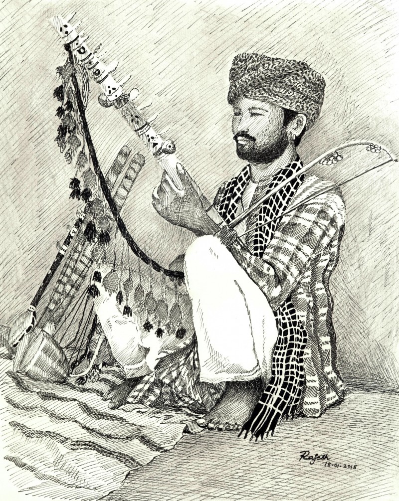 800x1005 folk musician of rajasthan - Folk Drawing