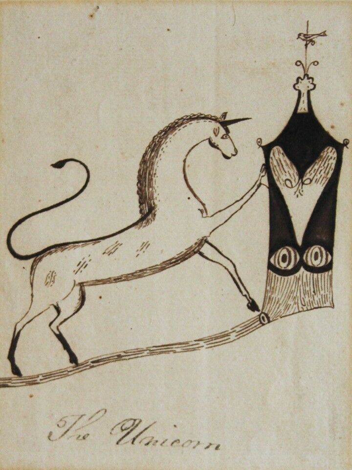 720x960 pennsylvania folk art drawing of a unicorn, circa - Folk Drawing