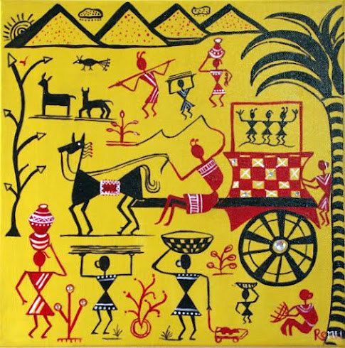 485x490 warli drawing items similar to warli indian folk art painting - Folk Drawing