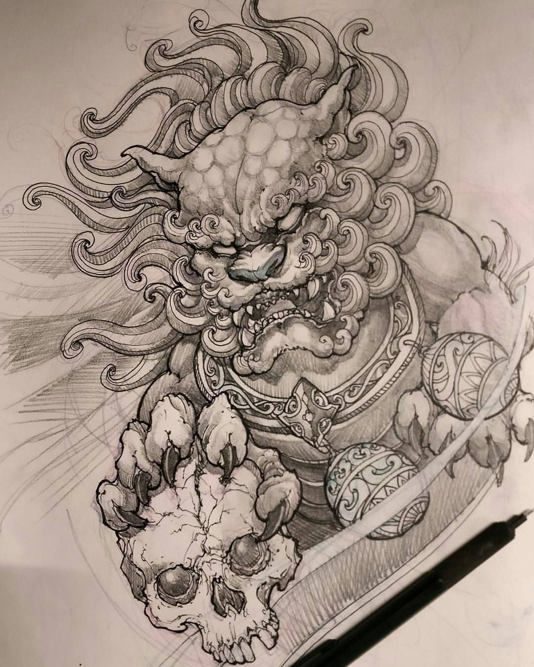 1080x1350 skulls tattoo design drawings, tattoos - Foo Dog Drawing