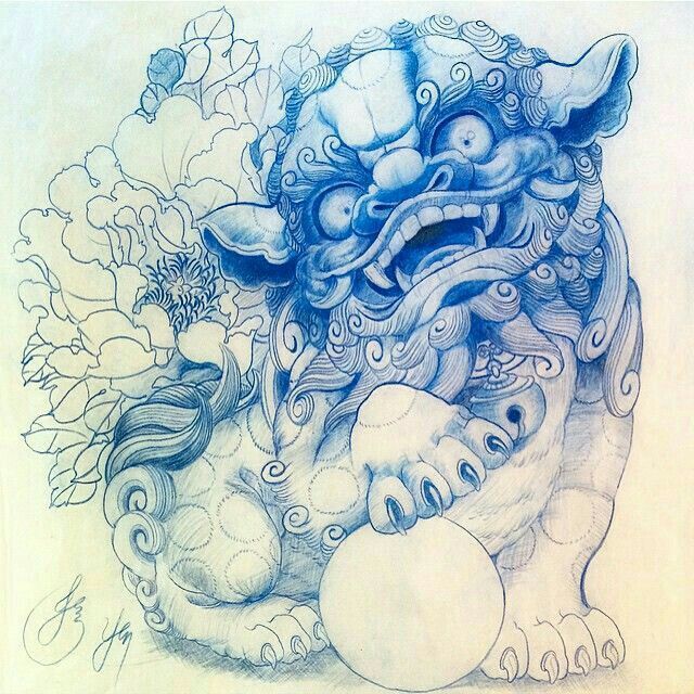 640x640 foo dog drawing tattoos body - Foo Dog Drawing