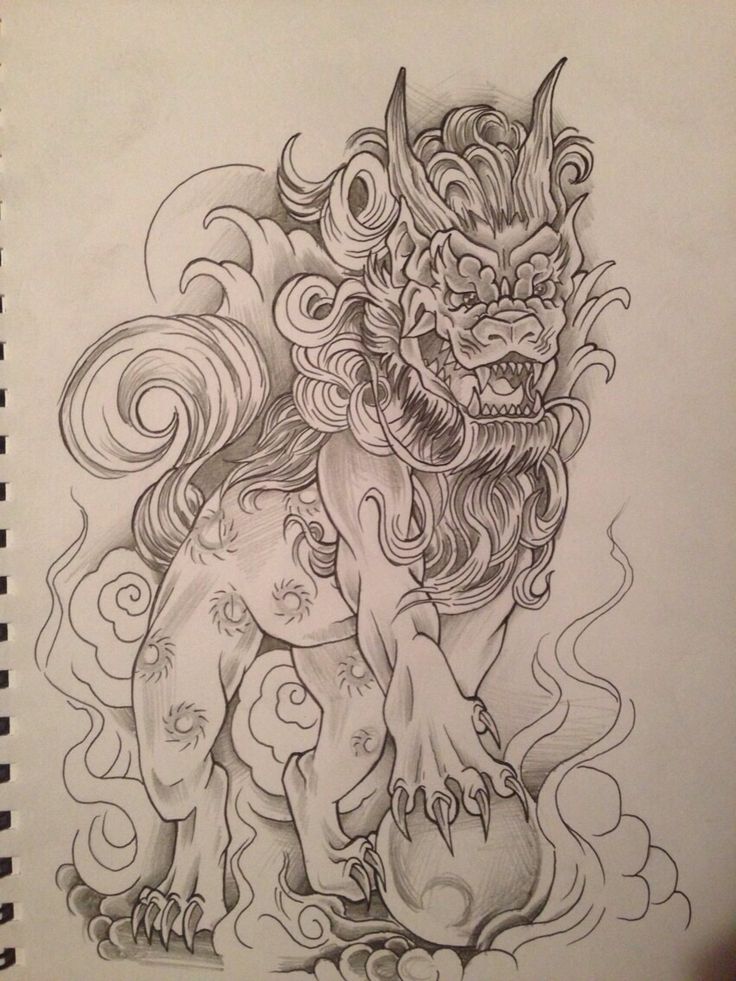 736x981 black ink foo dog tattoo design - Foo Dog Drawing