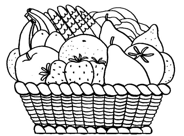 600x443 Fruit Basket Pictures To Colour Free Coloring Pages On Art - Food Basket Drawing