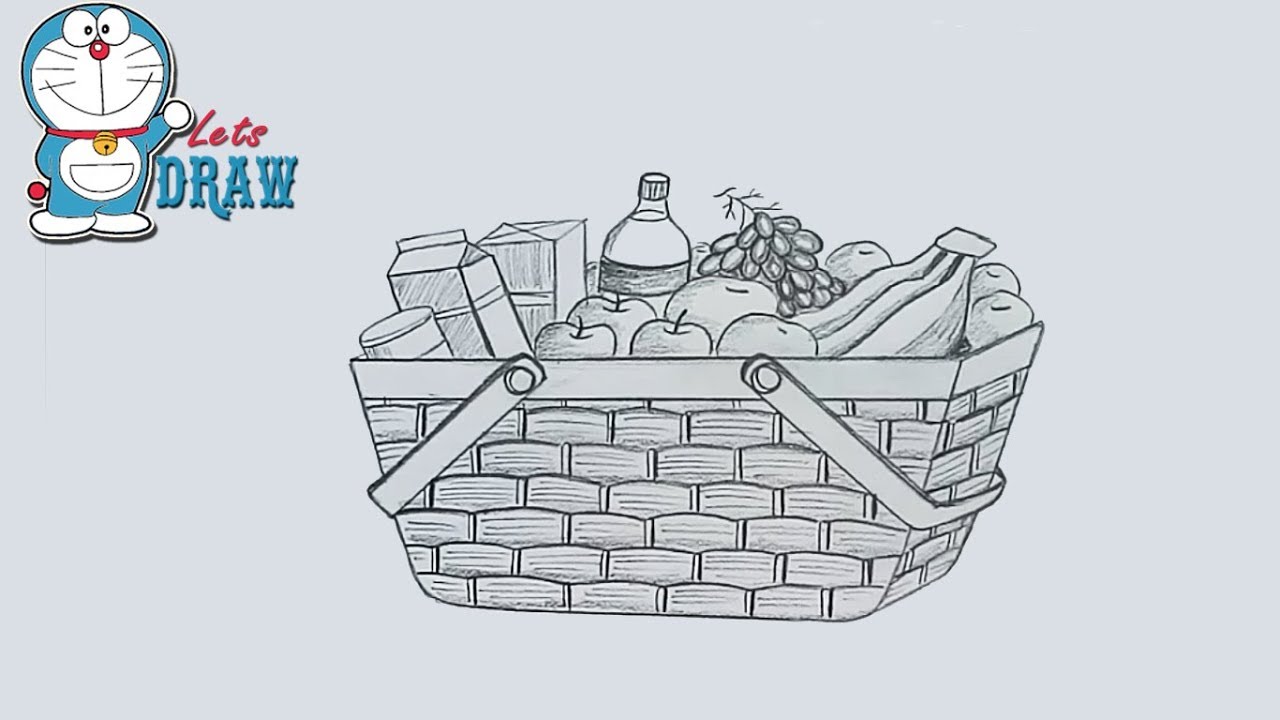 1280x720 How To Draw A Food Basket Step - Food Basket Drawing