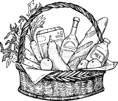 447x384 Drawn Food Picnic - Food Basket Drawing