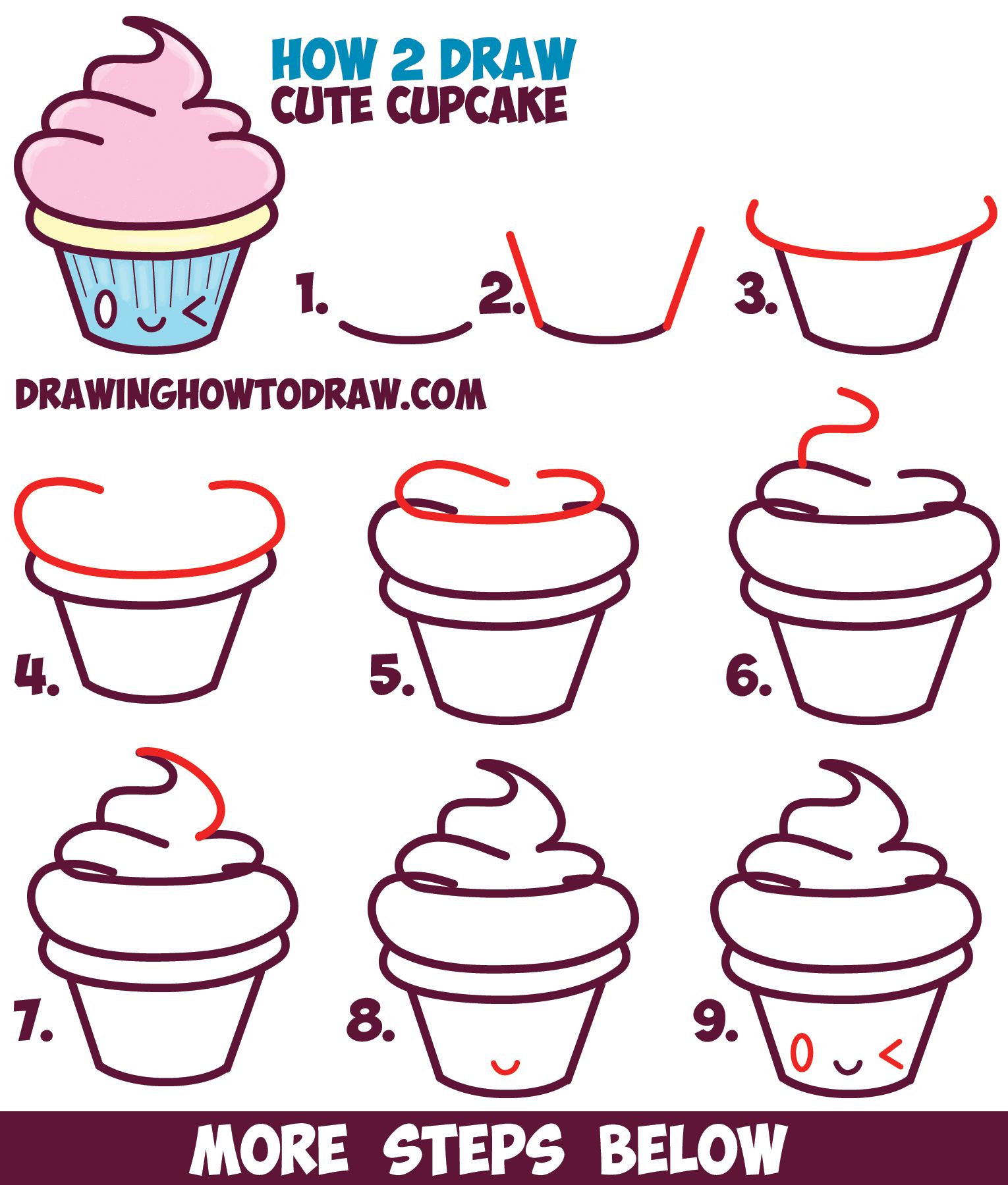 1530x1800 How To Draw Cute Kawaii Cupcake With Face On It - Food Drawing For Kids