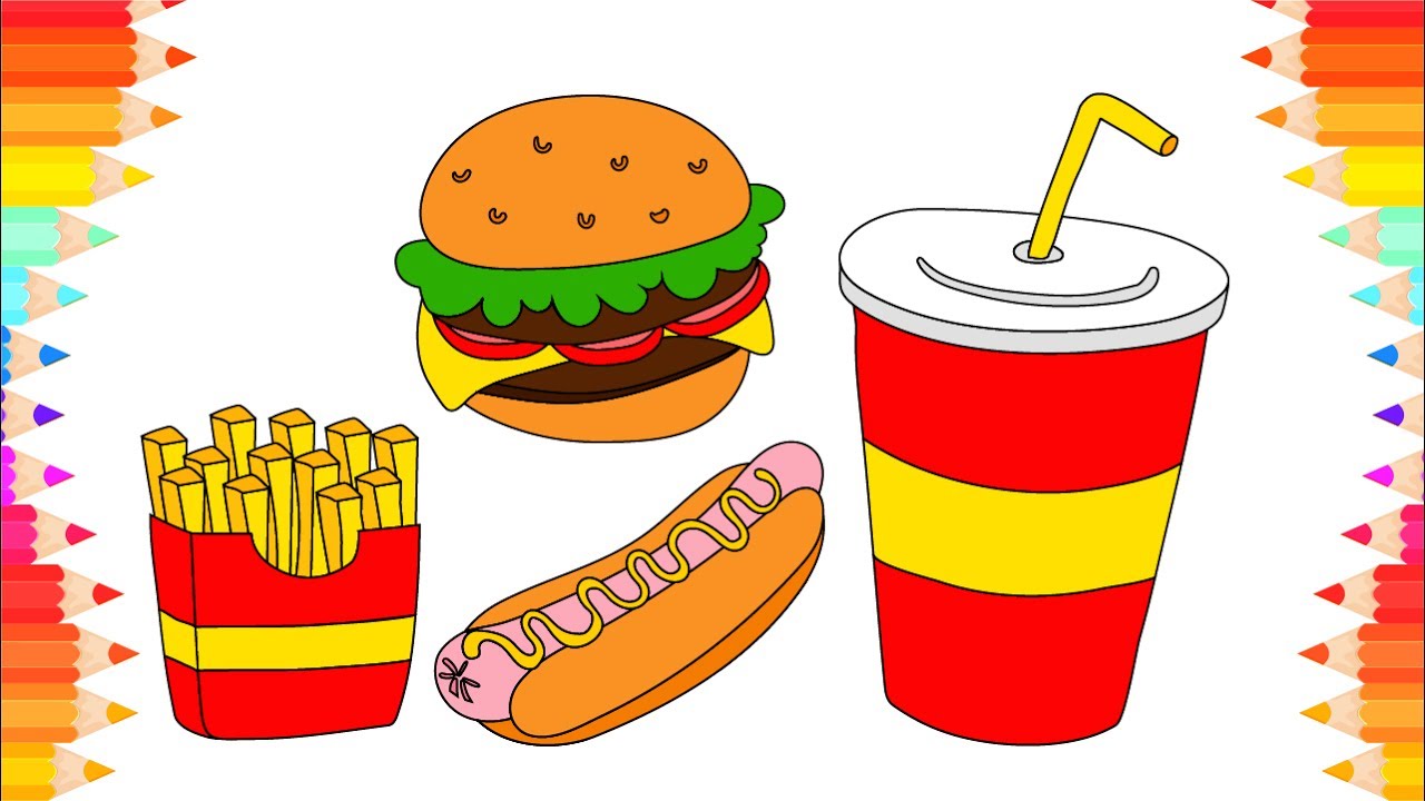 1280x720 How To Draw Kit Of Fast Diy Coloring Pages For Children - Food Drawing For Kids