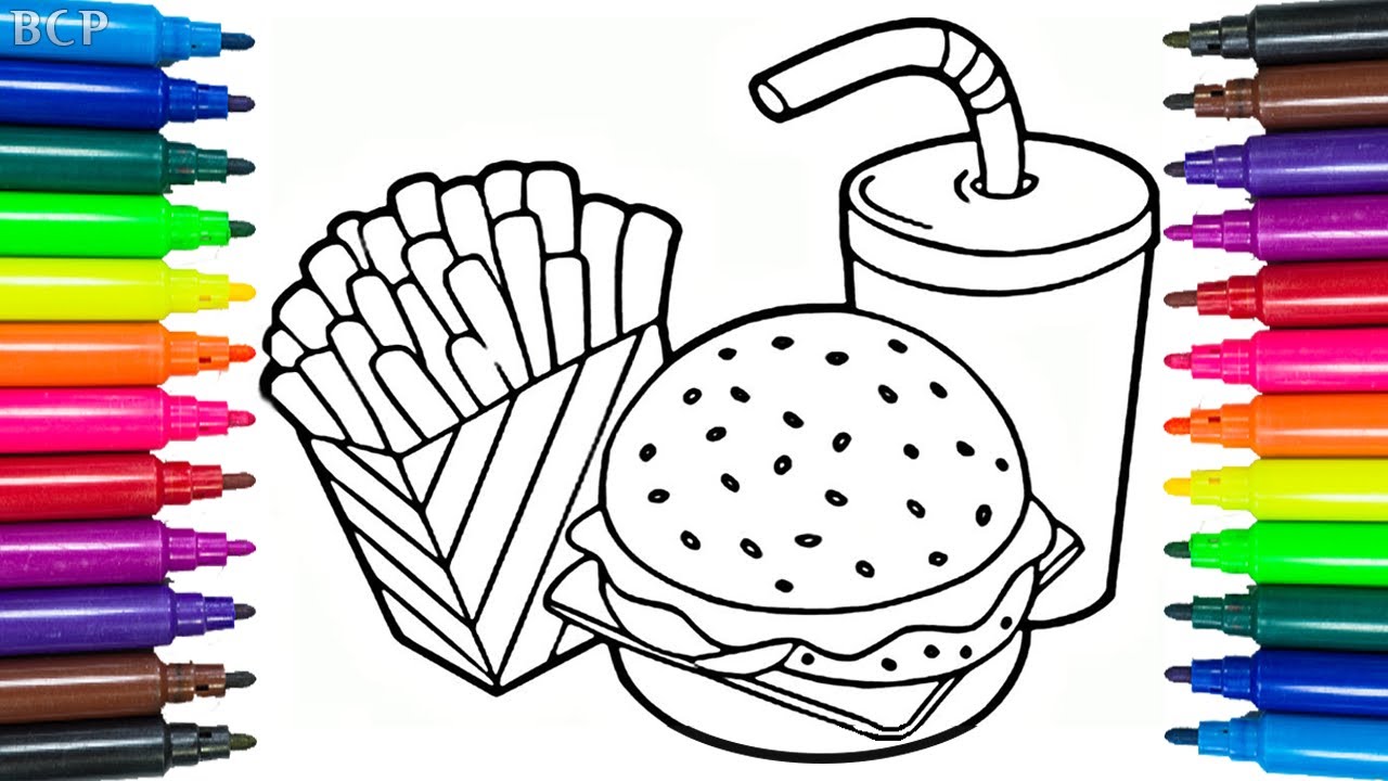 1280x720 how to draw cheeseburger coloring book for kids drawing fast - Food Drawing Images